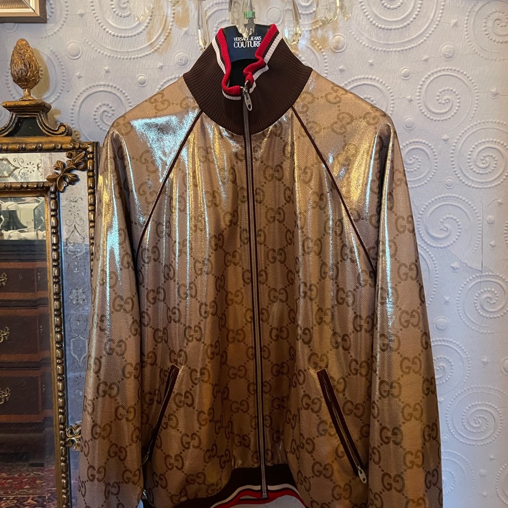 Gucci Metallic Gold and Brown Bomber Jacket